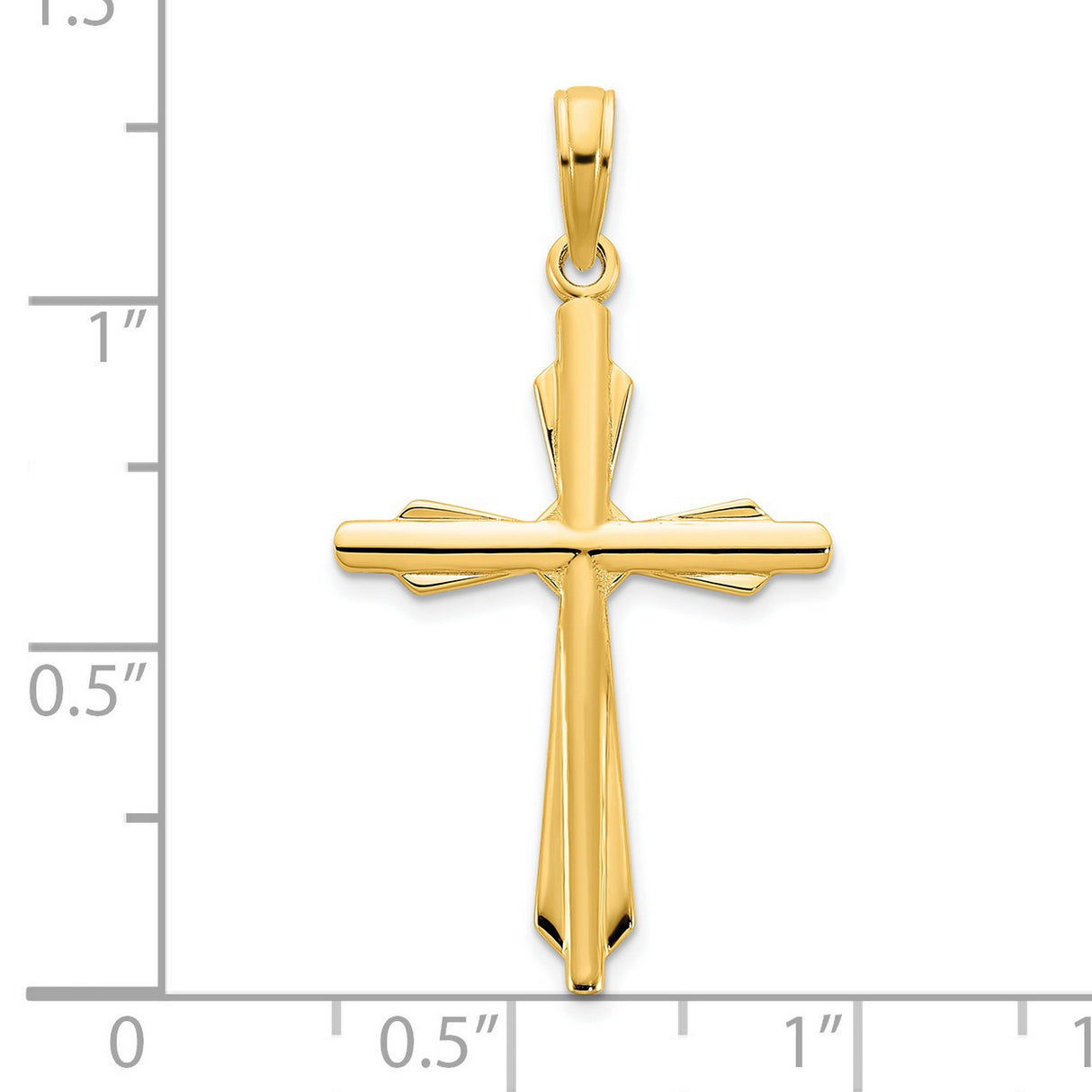14k Yellow Gold Cross Pendant with Beveled Edges, Polished Finish, Unisex Spiritual Jewelry