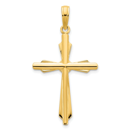 14k Yellow Gold Cross Pendant with Beveled Edges, Polished Finish, Unisex Spiritual Jewelry