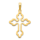 14k Yellow Gold Cross Pendant with Openwork Trefoil Design and Sleek Mirror Finish