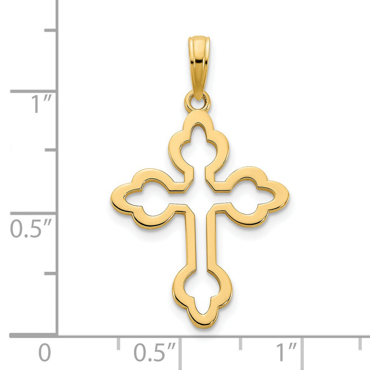 14k Yellow Gold Cross Pendant with Openwork Trefoil Design and Sleek Mirror Finish