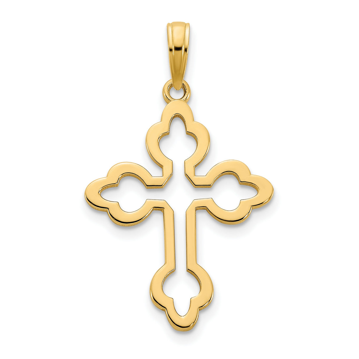 14k Yellow Gold Cross Pendant with Openwork Trefoil Design and Sleek Mirror Finish