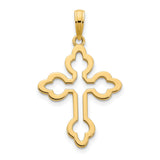 14k Yellow Gold Cross Pendant with Openwork Trefoil Design and Sleek Mirror Finish