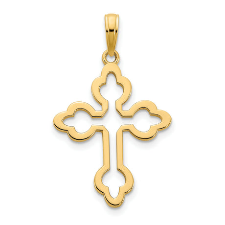 14k Yellow Gold Cross Pendant with Openwork Trefoil Design and Sleek Mirror Finish
