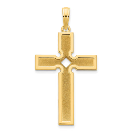 14k Yellow Gold Cross Pendant with Polished Satin Finish, Geometric Minimalist Religious Charm