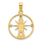 14k Yellow Gold Lighthouse Pendant with Compass Rose Design, Nautical Ocean Charm