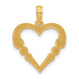 14k Yellow Gold Heart Pendant with Open Design and Swirl Accents for Women