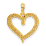 14k Multi-Tone Gold Heart Pendant with Rhodium Accent and Textured Detail for Women