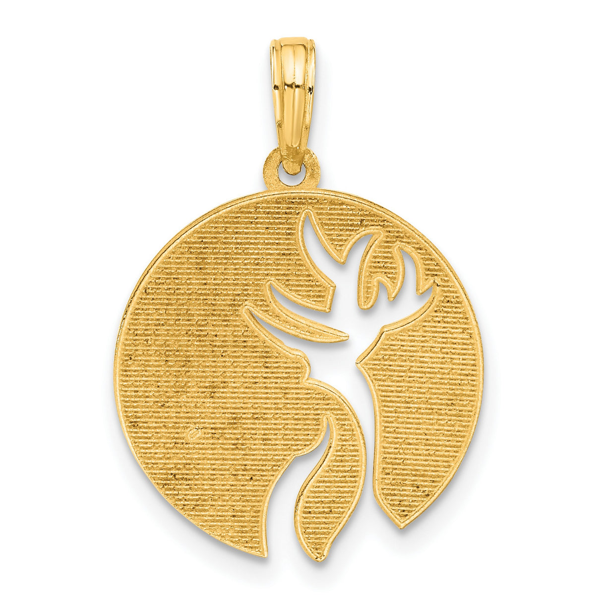 14k Yellow Gold Pendant with Cutout Deer and Horse in Circle Frame, Nature and Wildlife Theme