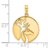 14k Yellow Gold Pendant with Cutout Deer and Horse in Circle Frame, Nature and Wildlife Theme