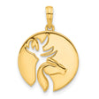 14k Yellow Gold Pendant with Cutout Deer and Horse in Circle Frame, Nature and Wildlife Theme