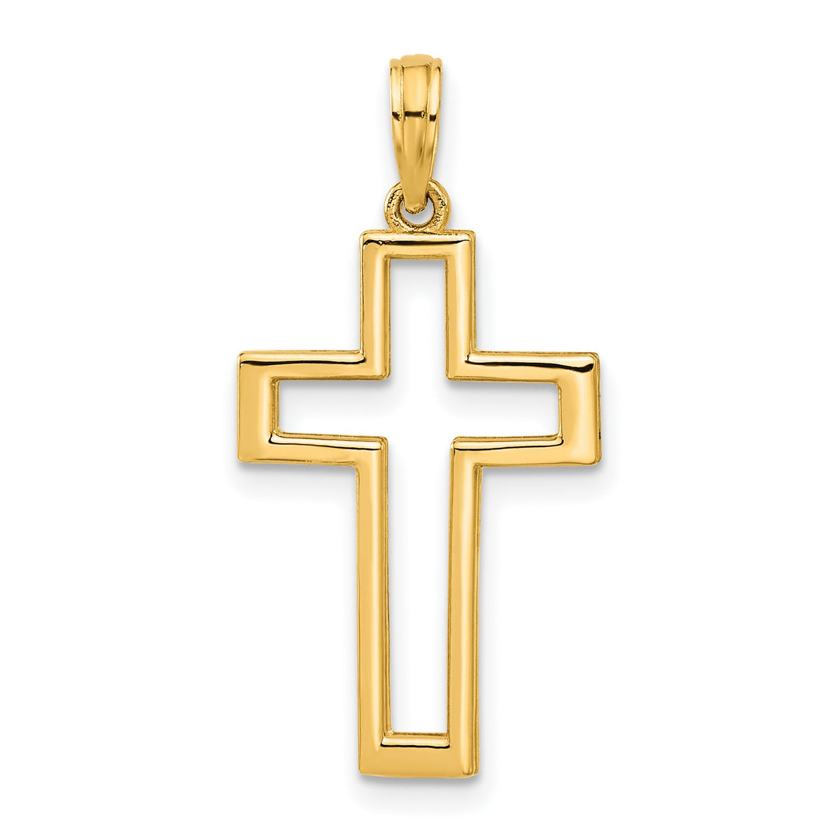 14k Yellow Gold Cross Pendant with Polished Open Design and Clean Lines for Men and Women