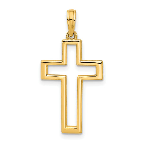 14k Yellow Gold Cross Pendant with Polished Open Design and Clean Lines for Men and Women