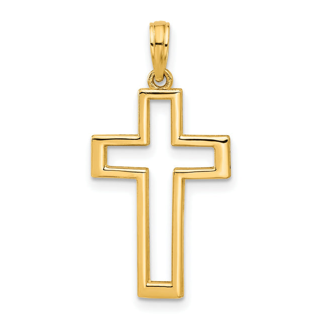 14k Yellow Gold Cross Pendant with Polished Open Design and Clean Lines for Men and Women