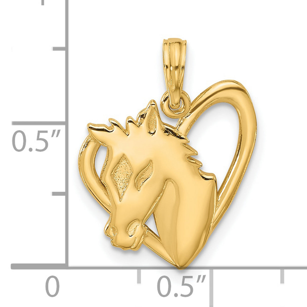 14k Yellow Gold Horse Head Pendant with Open Heart Design for Women