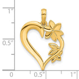 14k Yellow Gold Heart Pendant with Floral Details and Open Heart Design for Women