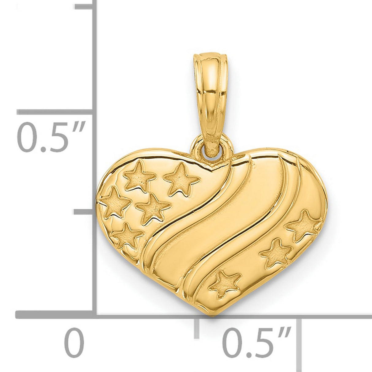 Polished Stars on Heart Charm Pendant in Real 14k Yellow Gold