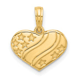 Polished Stars on Heart Charm Pendant in Real 14k Yellow Gold