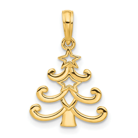 Polished Christmas Tree Charm Pendant in Real 14k Yellow Gold