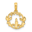 14k Yellow Gold Christmas Wreath Pendant with Holly Leaves and Candle Charm