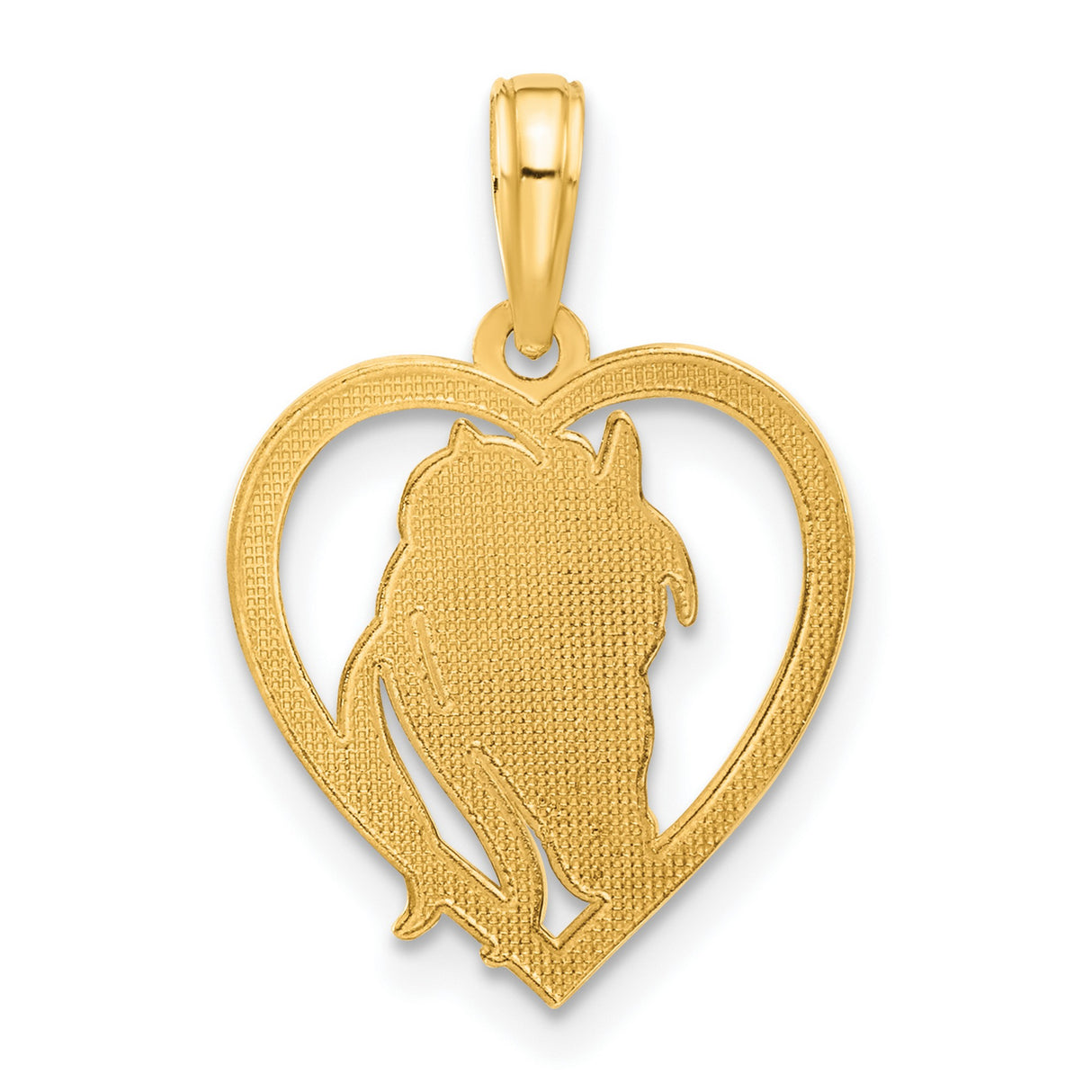 14k Yellow Gold Horse Head Heart Pendant, Equestrian Jewelry with Open Heart Design