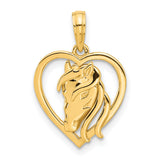14k Yellow Gold Horse Head Heart Pendant, Equestrian Jewelry with Open Heart Design