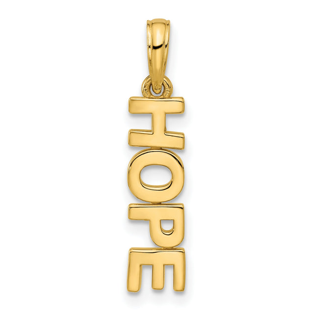 14k Yellow Gold Hope Pendant, Bold Block Letter Design, Spiritual Symbol for Strength and Faith