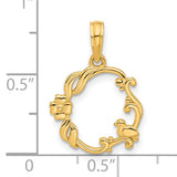 14k Yellow Gold Pendant, Openwork Floral Wreath with Bird Detail, Nature-Inspired Charm