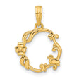 14k Yellow Gold Pendant, Openwork Floral Wreath with Bird Detail, Nature-Inspired Charm