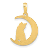 14k Yellow Gold Cat Moon Pendant, Crescent Charm with Feline Silhouette, Celestial Zodiac Jewelry