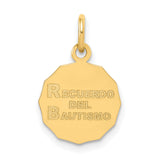 Recuerdo Del Bautismo Words with Jesus and Two Angels Round Charm Pendant in Real 14k Yellow Gold