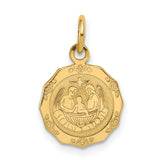 Recuerdo Del Bautismo Words with Jesus and Two Angels Round Charm Pendant in Real 14k Yellow Gold