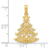 14k Yellow Gold Christmas Tree Pendant with Holly Leaves and Star Topper