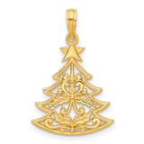 14k Yellow Gold Christmas Tree Pendant with Holly Leaves and Star Topper
