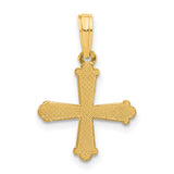 14k Yellow Gold Cross Pendant, Textured with Flared Arms and Wave Pattern, Polished Finish