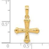 14k Yellow Gold Cross Pendant, Textured with Flared Arms and Wave Pattern, Polished Finish
