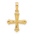 14k Yellow Gold Cross Pendant, Textured with Flared Arms and Wave Pattern, Polished Finish