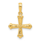 14k Yellow Gold Cross Pendant, Textured with Flared Arms and Wave Pattern, Polished Finish