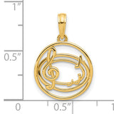14k Yellow Gold Treble Clef Pendant with Musical Notes in Circle Frame, Unisex Music Charm