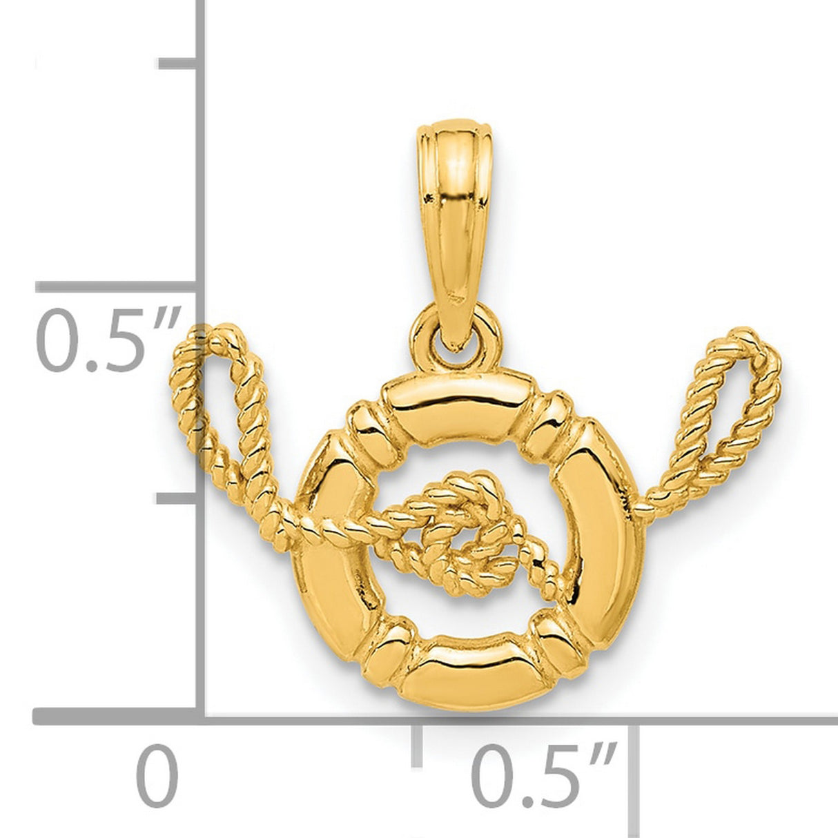 14k Yellow Gold Nautical Pendant with Rope Detail, Life Preserver Charm, Ocean Theme
