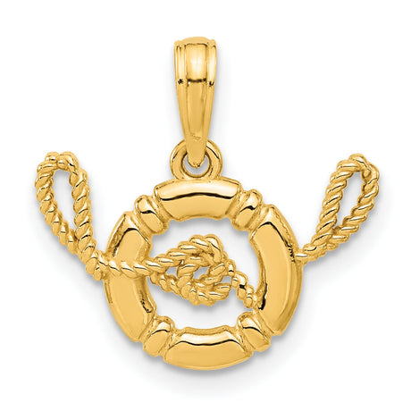 14k Yellow Gold Nautical Pendant with Rope Detail, Life Preserver Charm, Ocean Theme
