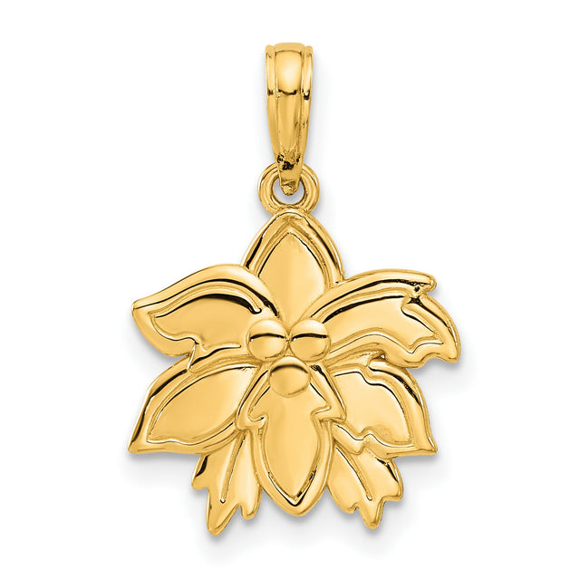 14k Yellow Gold Pendant with Poinsettia Flower Design, Nature-Inspired Floral Charm for Women