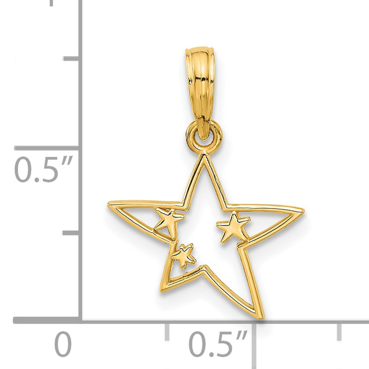 14k Yellow Gold Star Pendant with Open Outline and Three Inner Stars, Celestial Charm