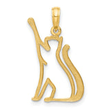 Polished Cat Reaching Charm Pendant in Real 14k Yellow Gold