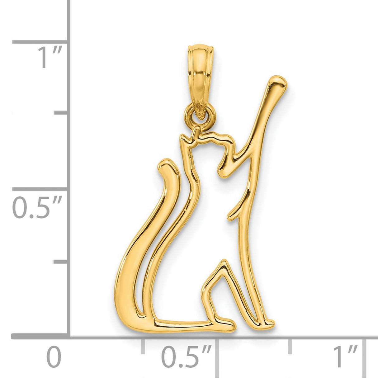 Polished Cat Reaching Charm Pendant in Real 14k Yellow Gold