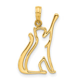 Polished Cat Reaching Charm Pendant in Real 14k Yellow Gold