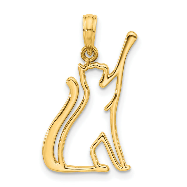Polished Cat Reaching Charm Pendant in Real 14k Yellow Gold