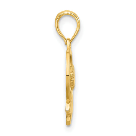 Polished Floral Heart Charm Pendant in Real 14k Yellow Gold
