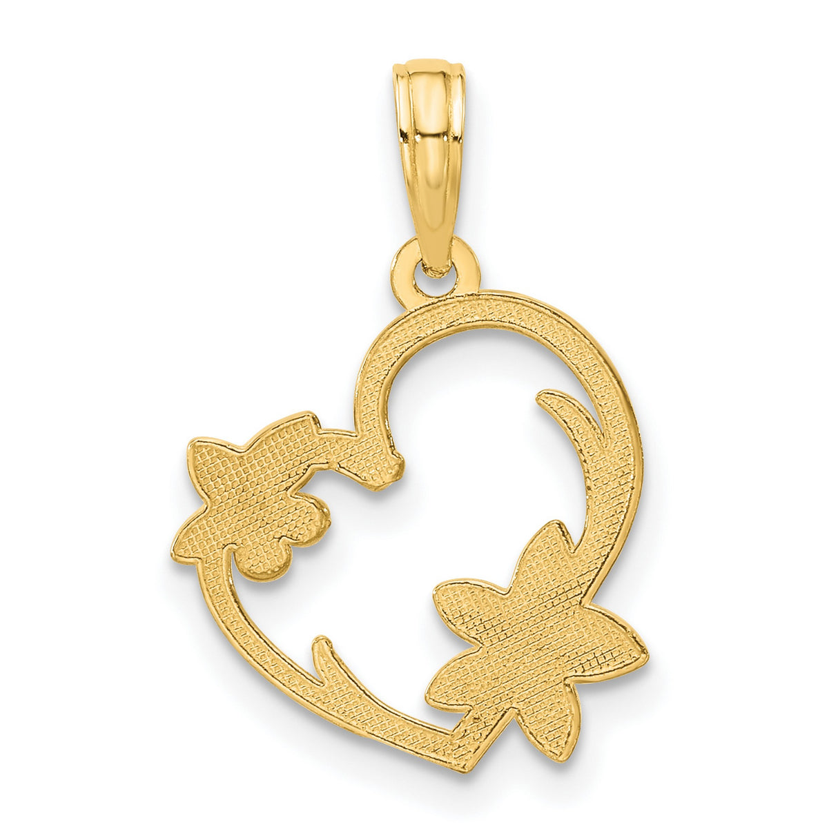 Polished Floral Heart Charm Pendant in Real 14k Yellow Gold