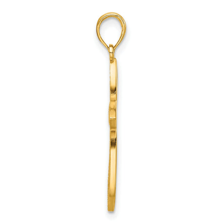 14k Yellow Gold Cross Pendant with Floral Cutout Design and Polished Finish