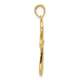 14k Yellow Gold Cross Pendant with Openwork Leaf Design and Rounded Marquise Center